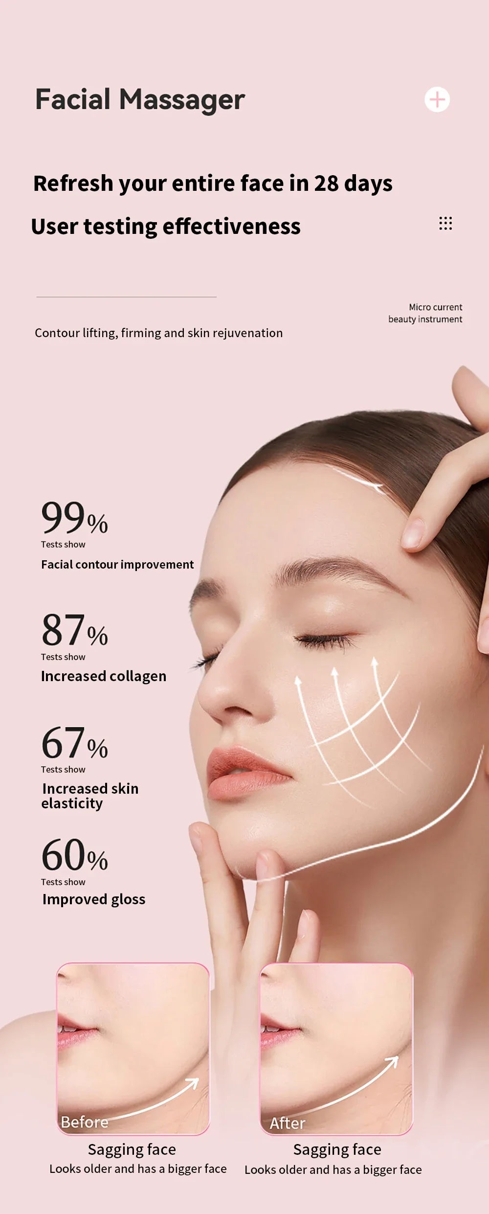 NEW Micro Current Beauty Device Mini Portable Face Lifting Roller Slimming Massager EMS Delicate Contour Firming Facial Care